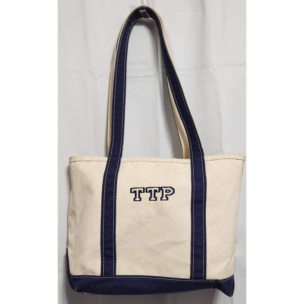 90's LL Bean Boat and Tote‎ Canvas Bag "TTP" Embroidered Top Blue USA 14" Stains